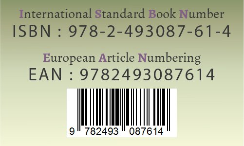 ce visuel montre la différence entre l'ISBN et l'EAN qui reprend les mêmes chiffres sans tirets de séparation et qui permet de coder le code-barre