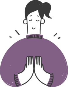 dessin au trait d'une fille dans une position relaxe mains devant le torse elle a un pull violet grâce à l'éditrice freelance