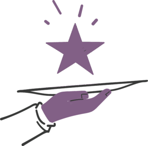 doodle d'une serveuse tenant une assiette surmontée d'une étoile pour symboliser l'éditrice freelance pour sert ses services sur un plateau