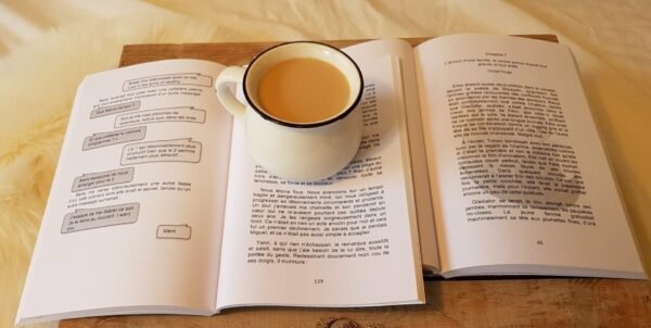 photo d'un livre ouvert mis en pages par l'éditrice freelance