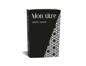 la couverture est noir et blanche avec une partie en motifs géométriques. Le titre et le nom de l'auteurice sont en blanc sur fond noir dans une police avec serif. Ici sous forme de mock up livre présenté debout