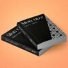 la couverture est noir et blanche avec une partie en motifs géométriques. Le titre et le nom de l'auteurice sont en blanc sur fond noir dans une police avec serif. mock up pile de deux livres