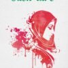 La couverture présente un fond blanc texturé. Au centre un visage de femme voilée dans des tons rouges. En haut un titre en vert dans une police travaillée. En bas le nom de l'auteurice en vert dans la même police.