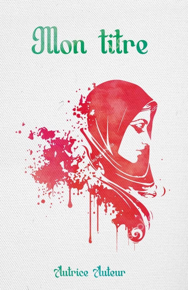 La couverture présente un fond blanc texturé. Au centre un visage de femme voilée dans des tons rouges. En haut un titre en vert dans une police travaillée. En bas le nom de l'auteurice en vert dans la même police.