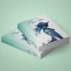 On voit la silhouette d'une femme en bleu le titre est en police manuscrite et le nom de l'auteurice en police sans serif. mock up pile de 2 livres