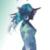 On voit la silhouette d'une femme en bleu le titre est en police manuscrite et le nom de l'auteurice en police sans serif. au fond dégradé de bleu et de blanc