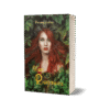 la couverture est un montage photo d'une femme rousse au milieu de feuilles de végétation elle porte une couronne sur la tête. Le titre est dans une police cursive avec des arabesques et elle est dorée. Elle est dans un mockup qui présente le livre en 3D présenté debout.