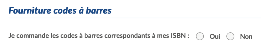 capture d'écran de la 3e page du formulaire où on vous propose d'acheter les code-barres associés aux ISBN